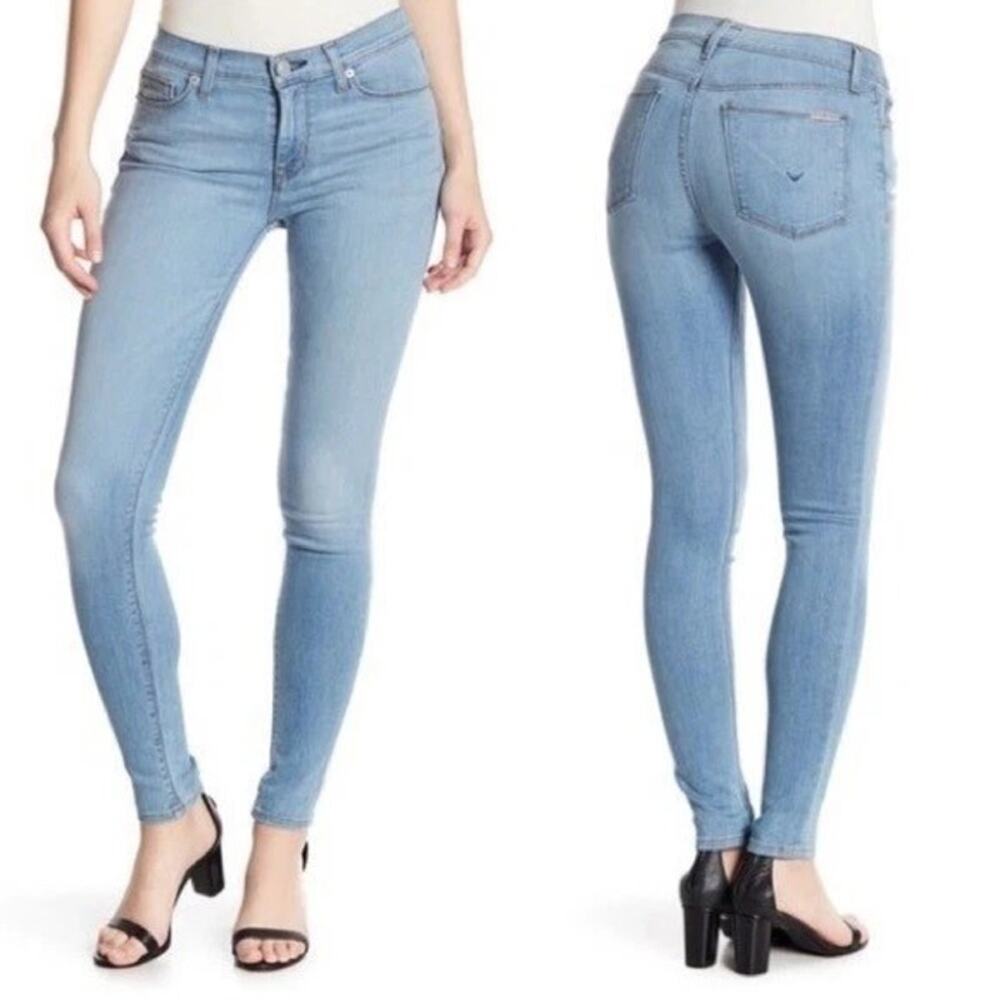 Hudson Natalie Super Skinny Jeans Raw Hem Zip Button Cotton Blend Stretch Light